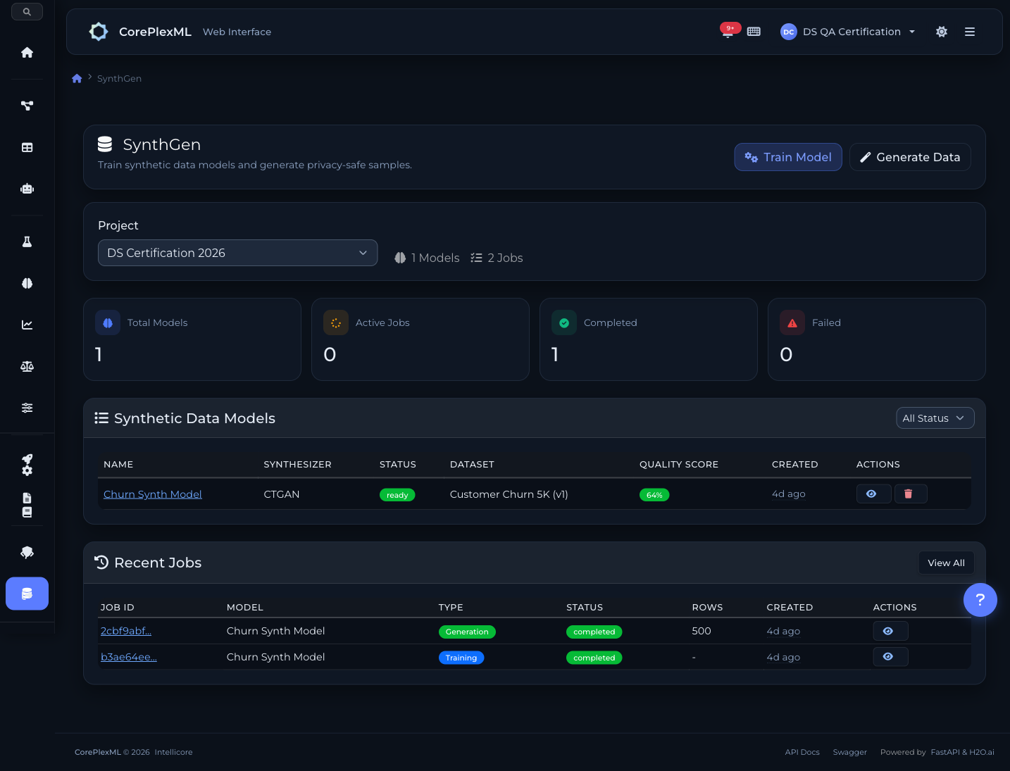 SynthGen — synthetic data generation with CTGAN model training and quality metrics